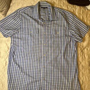Michael Kor's Men's Blue Striped button-down Short Sleeve Shirt Size XL